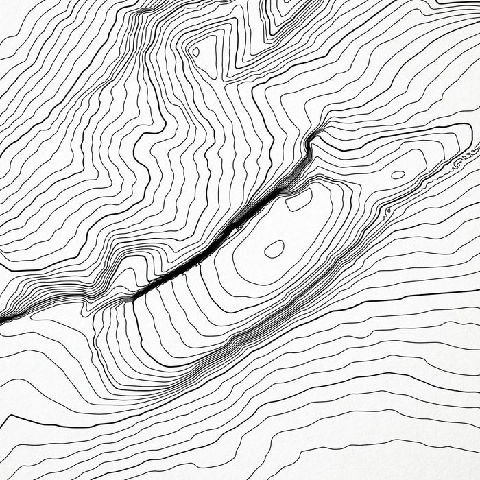 Close look at topographic map art of Half Dome, Yosemite. Clean lines give it a modern and minimalist style.