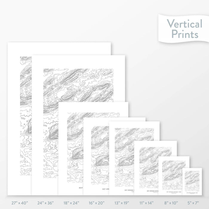 All sizes of Hot Springs National Park topography vertical prints.