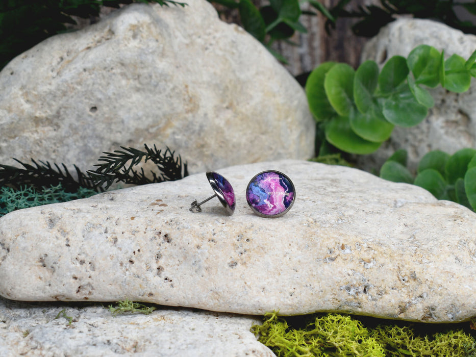 Stud Earrings With Resin Cabochon #346