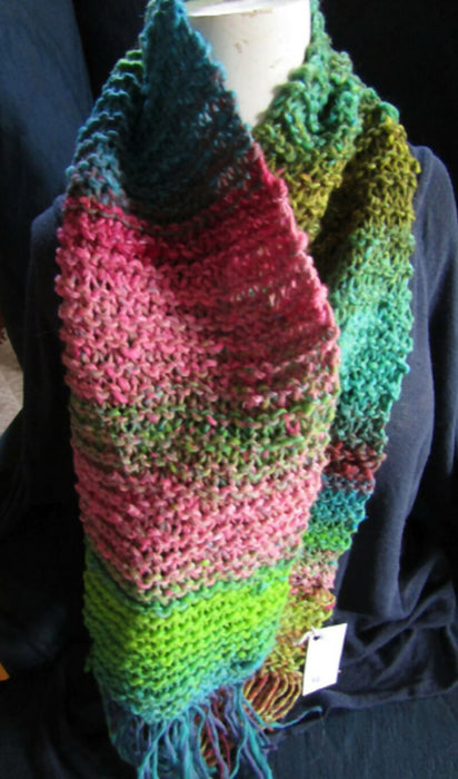 Pink Green Handknit Scarf