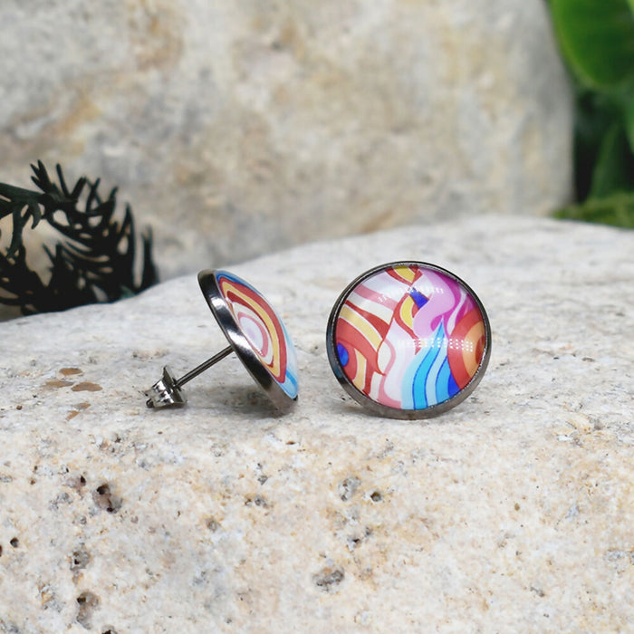 Stud Earrings With Resin Cabochon #318