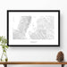 Framed black and white print of Jackson Hole, Wyoming  topography art. Text can be added to create a custom map poster as a travel gift.