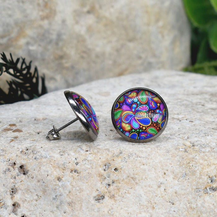 Stud Earrings With Resin Cabochon #316