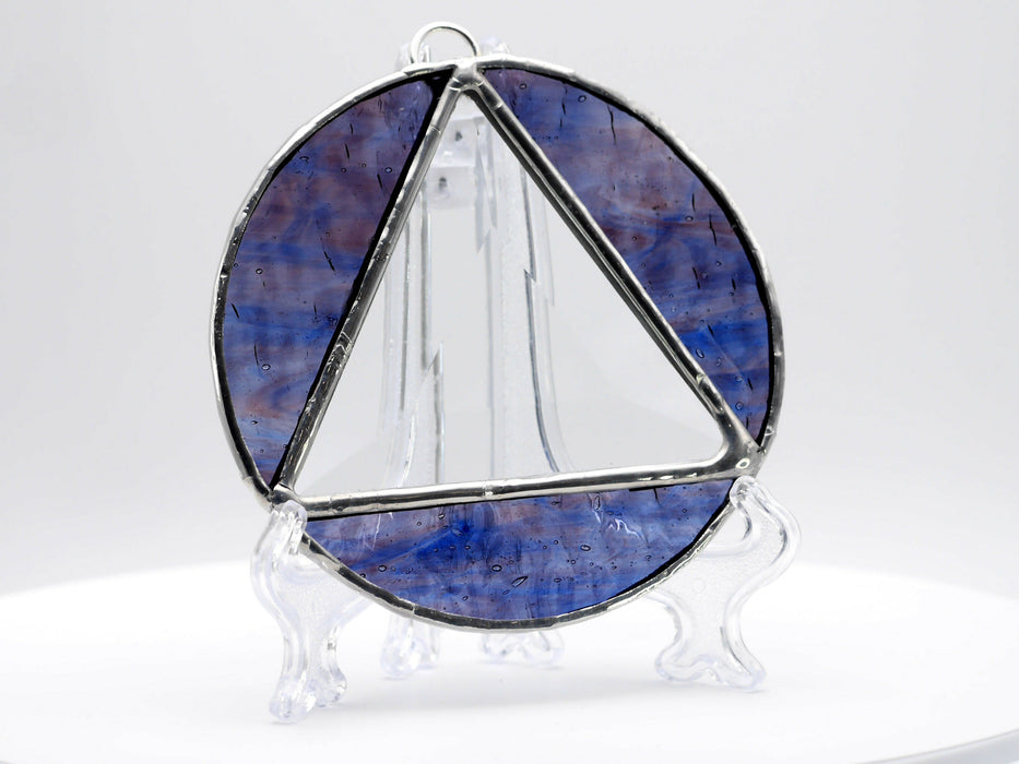 AA Stained Glass Sun Catcher, Sobriety Gift, Mystic Blue Purple and Beveled Glass 3.5in diameter