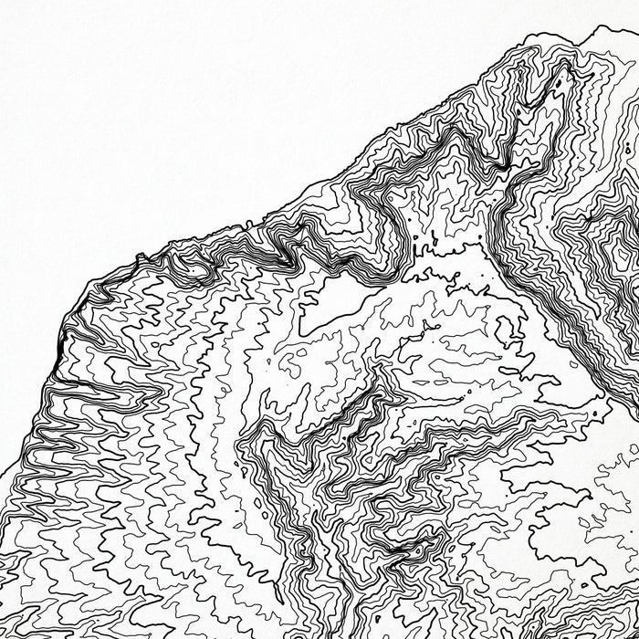 Close look at Kauai's topographic map art. Clean lines give it a modern and minimalist style.