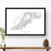 Framed black and white print of Kenai Fjords National Park topography art. Text can be added to create a custom map poster as a travel gift.