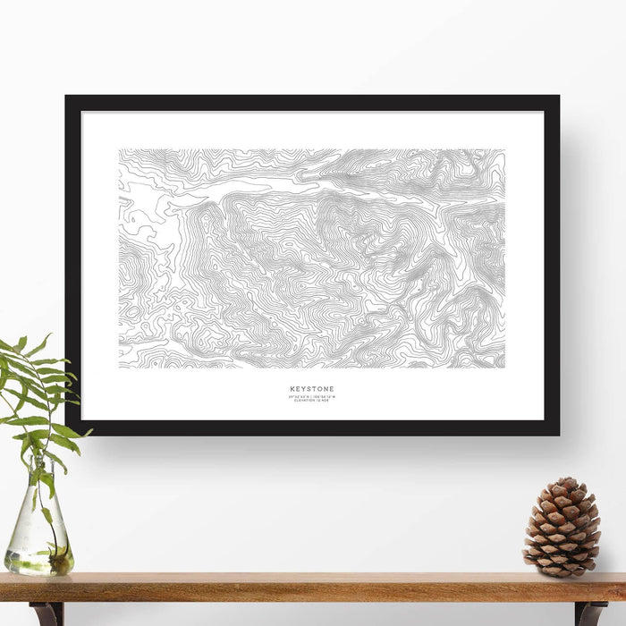 Keystone Ski Resort, Colorado topographic map art poster with black frame.