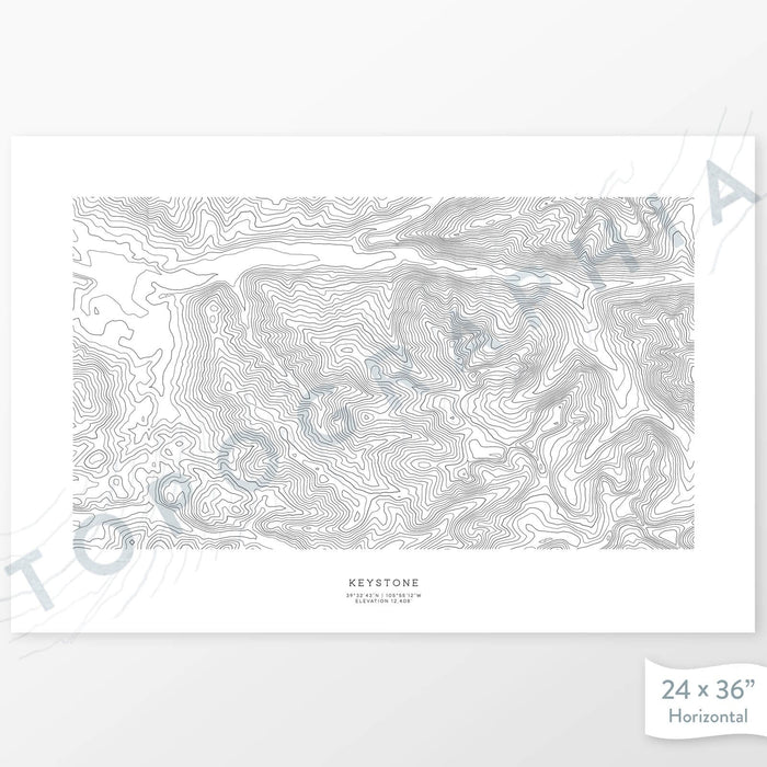 Horizontal Keystone Ski Resort, Colorado poster with topography.