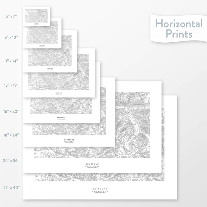 All sizes of horizontal prints for Keystone Ski Resort, Colorado poster with topographic map.