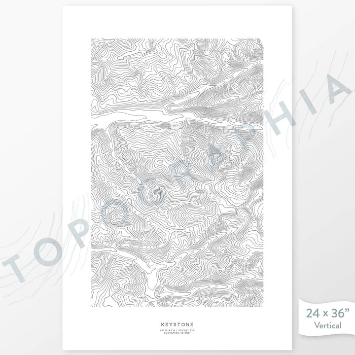 Keystone Ski Resort, Colorado poster with black and white contour lines to represent topography