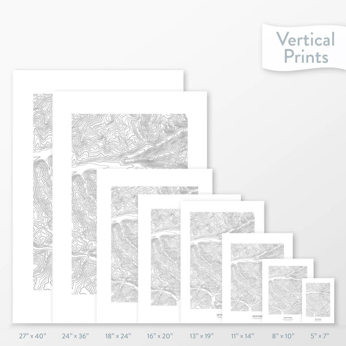 6 sizes of Keystone Ski Resort, Colorado poster that features a topographic map design.