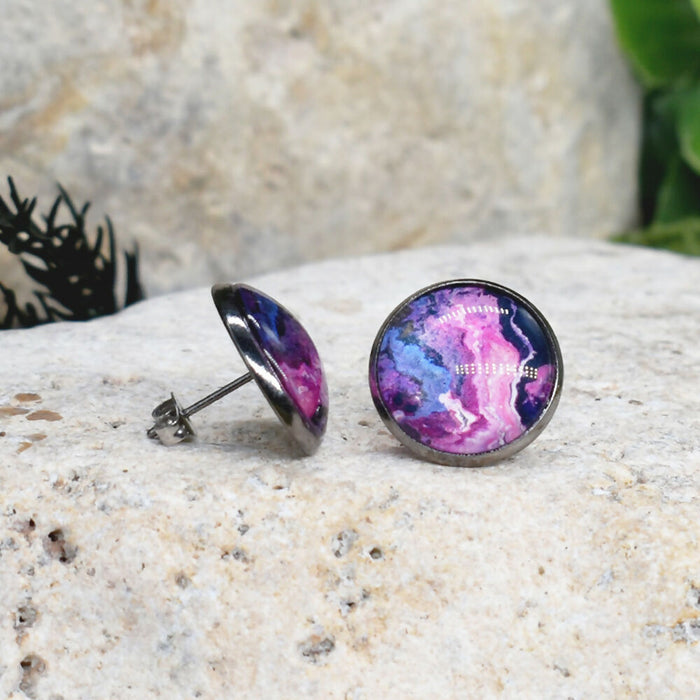 Stud Earrings With Resin Cabochon #346