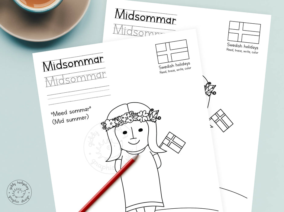 DIY Printable Swedish Midsummer Coloring Page, Instant Download