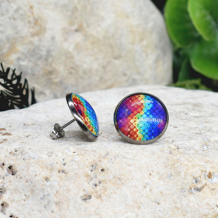 Stud Earrings With Resin Cabochon #303