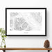 Framed travel art of Lake Louise, Banff National Park, Alberta, Canada featuring topography map art in black and white.