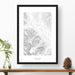Topographic map of Lake Louise in Banff, Alberta, Canada with a black frame.