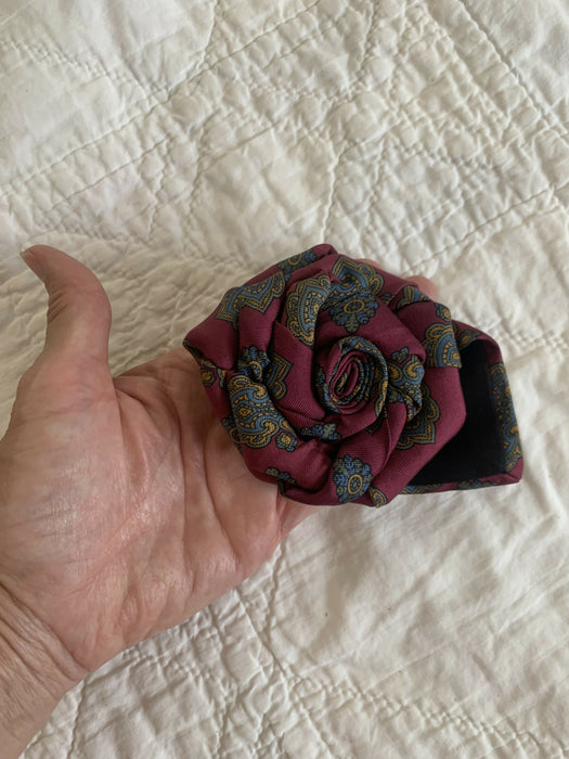 Upcycled tie brooch, necktie rose pin