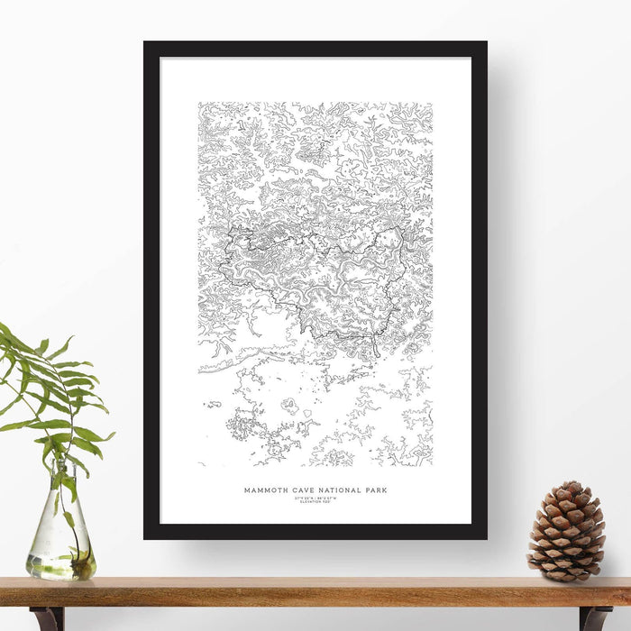 Framed print of Mammoth Cave National Park featuring a topographic map.