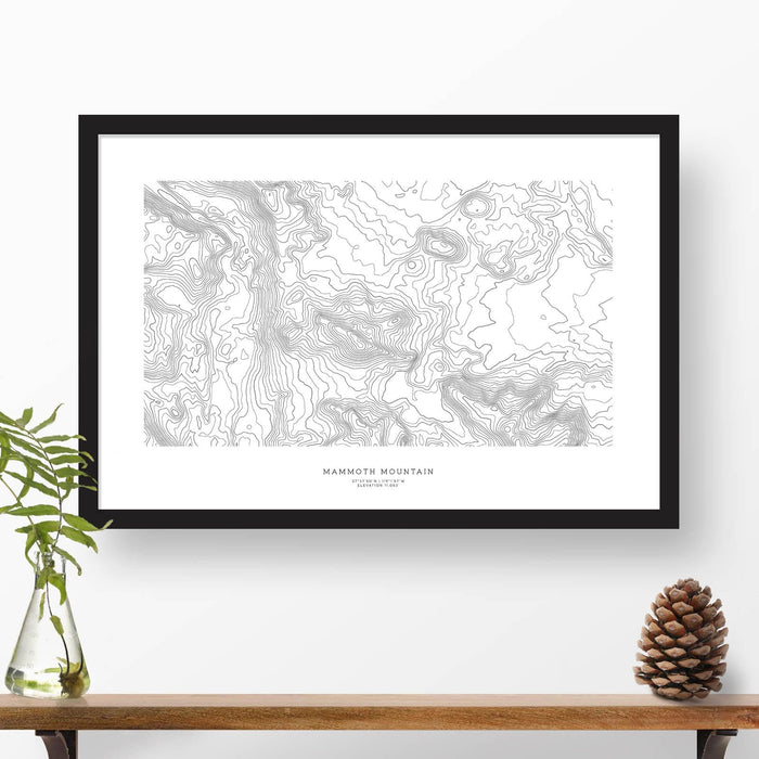 Mammoth Mountian Ski Resort, California topographic map art poster with black frame.