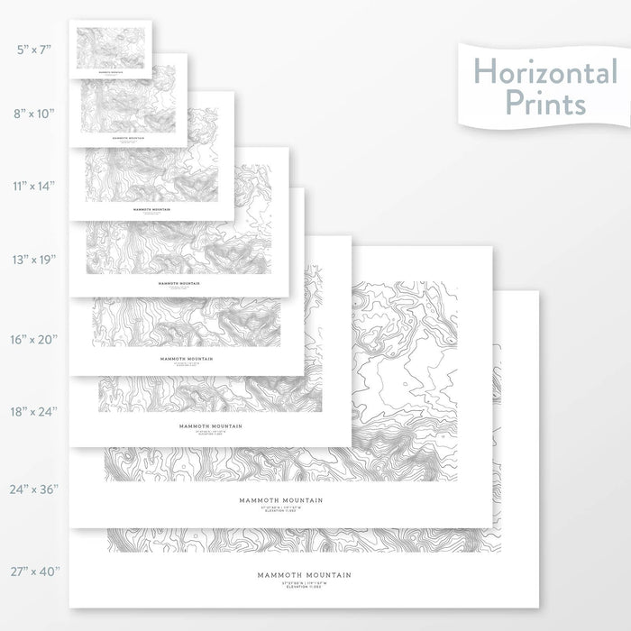 Topographic maps of Mammoth Mountain Ski Area in multiple sizes, available as posters, framed print, and canvas or framed canvas.