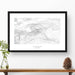 Framed travel art of the Matterhorn, Switzerland, featuring topography map art in black and white.