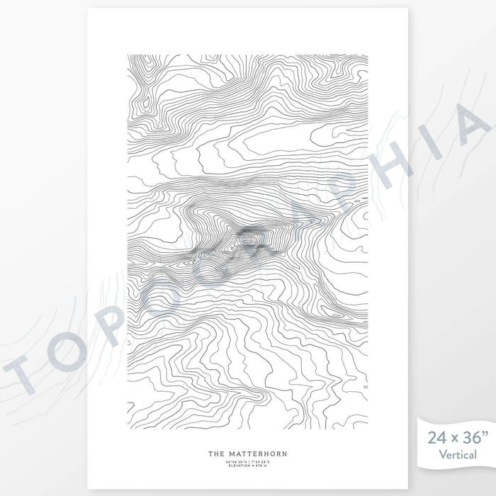 Vertical orientation the Matterhorn, Switzerland poster with topographic map design.