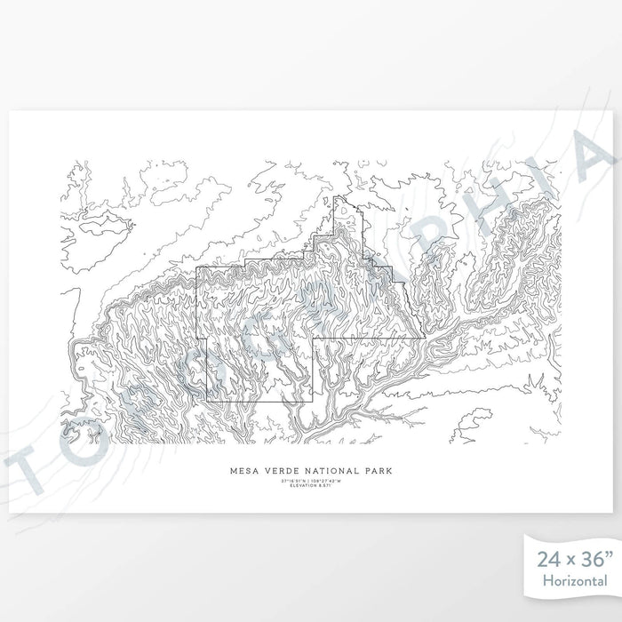Horizontal Mesa Verde National Park poster with topography.