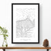 Black and white map and travel art of Mesa Verde National Park. Topography contours are in black on a white background. Text below the image can be personalized for a perfect custom map art gift idea.