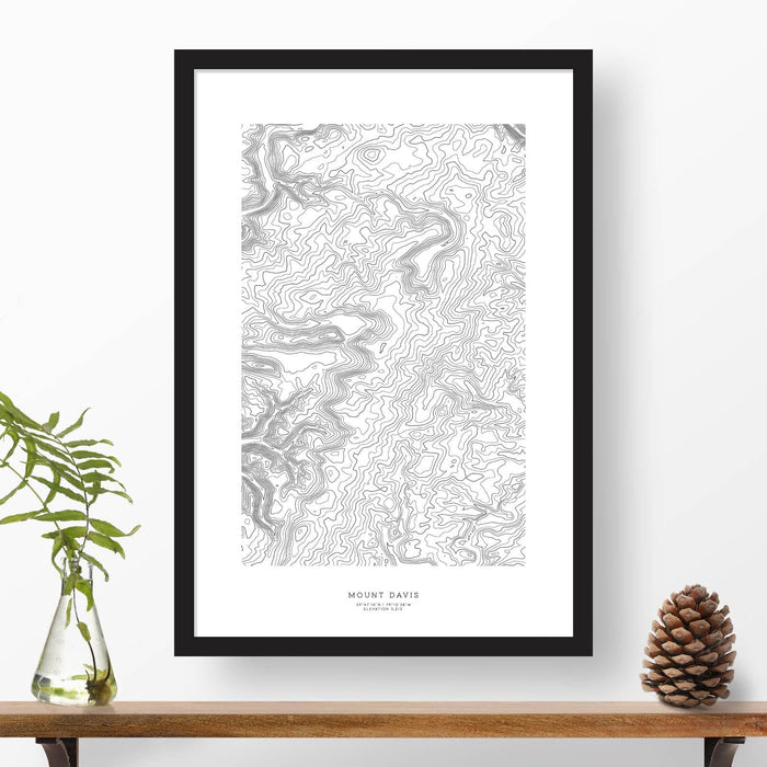 Framed print of Mount Davis in Pennsylvania featuring a topographic map.