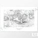 Example topographic map print of Mount Katahdin, Maine. Art uses horizontal orientation. Print shows landscape of the area using contour lines. On the artwork is a title and concise info of location and elevation.