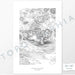 Example art map print of Mount Katahdin, Maine. Art uses verticle orientation. Print shows landscape of the area using elevation data. On the artwork is a title and concise info of location and elevation. Custom map decor