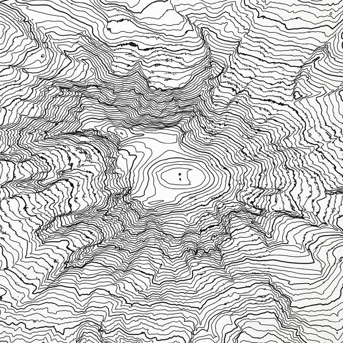 Close look at Mount Rainier's topographic map art. Clean lines give it a modern and minimalist style.