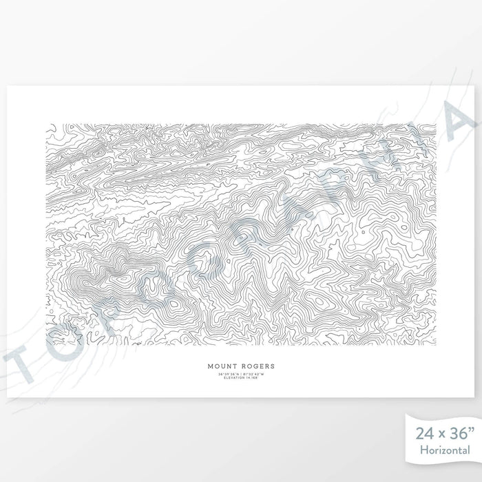 Horizontal Mount Rogers, Virginia poster with topography.
