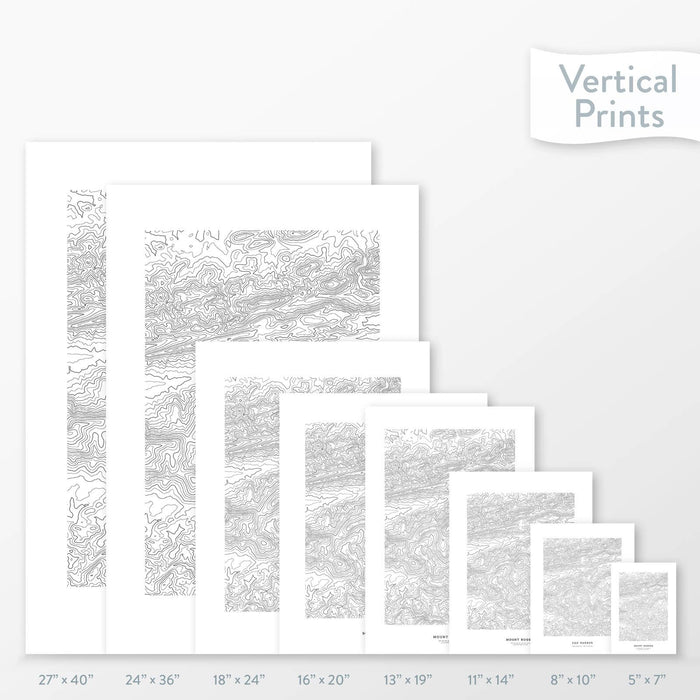 6 sizes of Mount Rogers, Virginia poster that features a topographic map design.