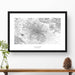 Map wall decor in a black frame. Contour lines of Black Elk Peak, South Dakota are drawn on a white background. Text  below the map can be customized to create custom adventure art.