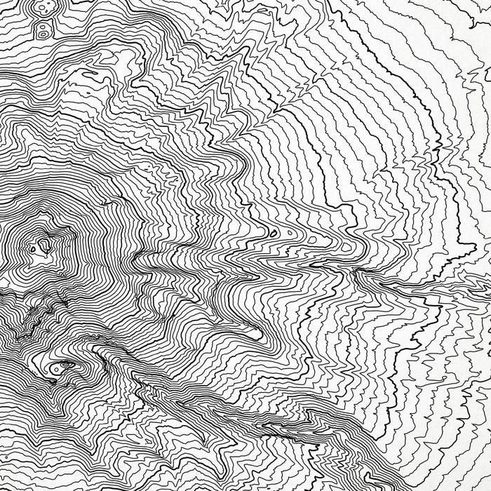 Close-up of black labels and contour lines for Mount Shasta, California poster with map art.