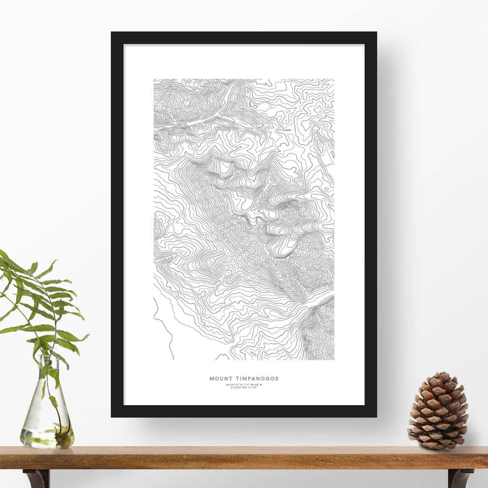 Framed print of Mount Timpanogos, Utah featuring a topographic map.
