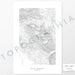 Example art map print of Mount Timpanogos, Utah. Art uses verticle orientation. Print shows landscape of the area using elevation data. On the artwork is a title and concise info of location and elevation. Custom map decor