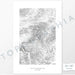 Example art map print of Mount Washington, New Hampshire. Art uses verticle orientation. Print shows landscape of the area using elevation data. On the artwork is a title and concise info of location and elevation. Custom map decor