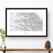 Framed black and white print of Mount Whitney, California with topography art.