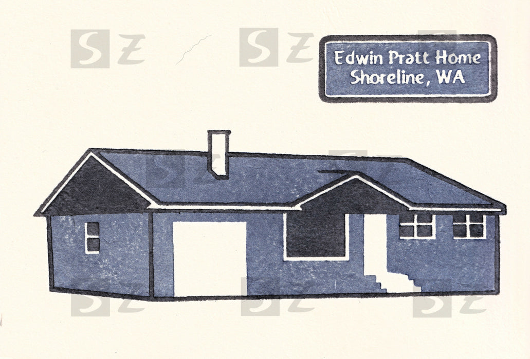 Woodblock print card - Edwin Pratt home