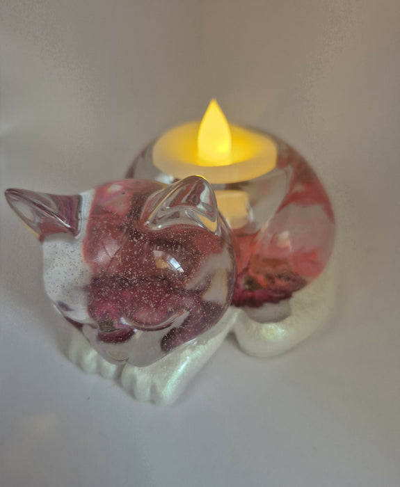 Pink Floral Cat Tealight Holder