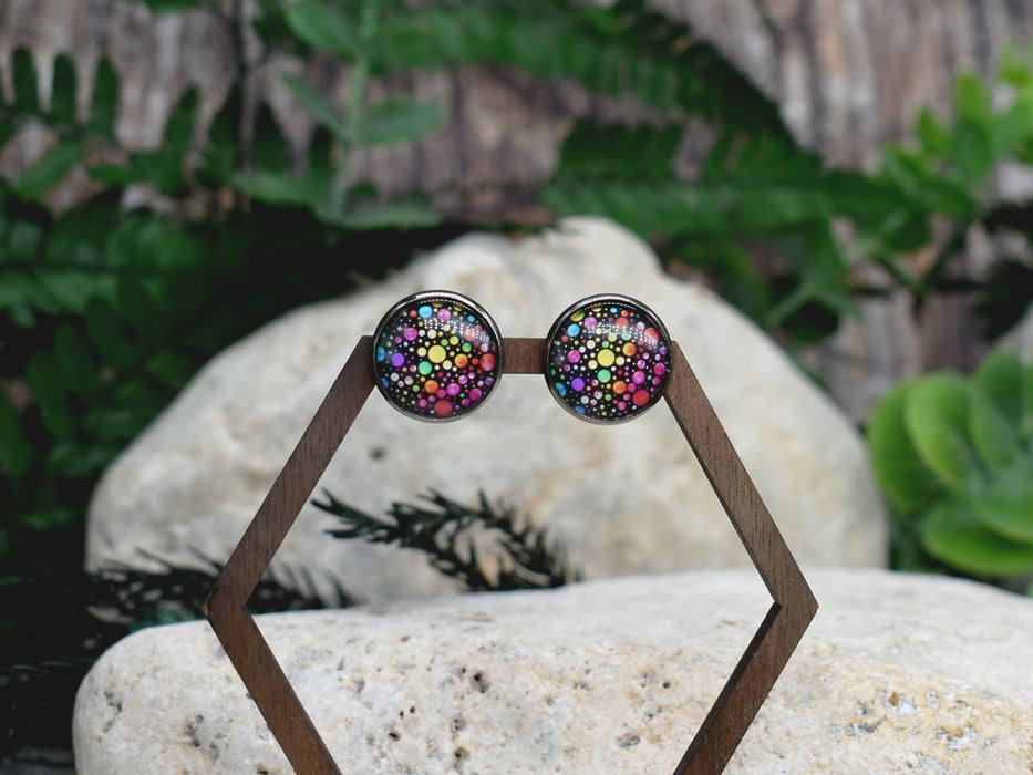 Stud Earrings With Resin Cabochon #298