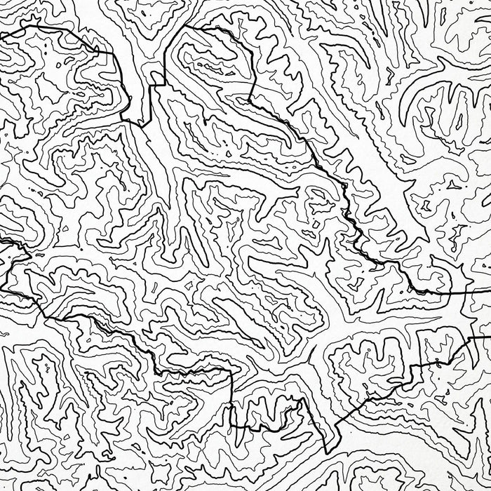 Close-up of contour lines that represent North Cascades National Park topography on the map poster.