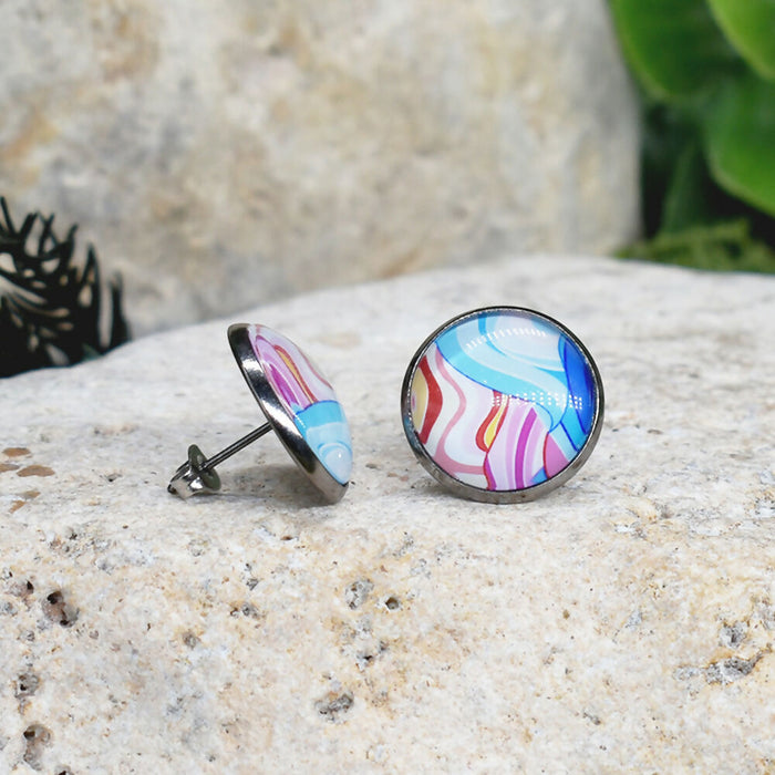 Stud Earrings With Resin Cabochon #319