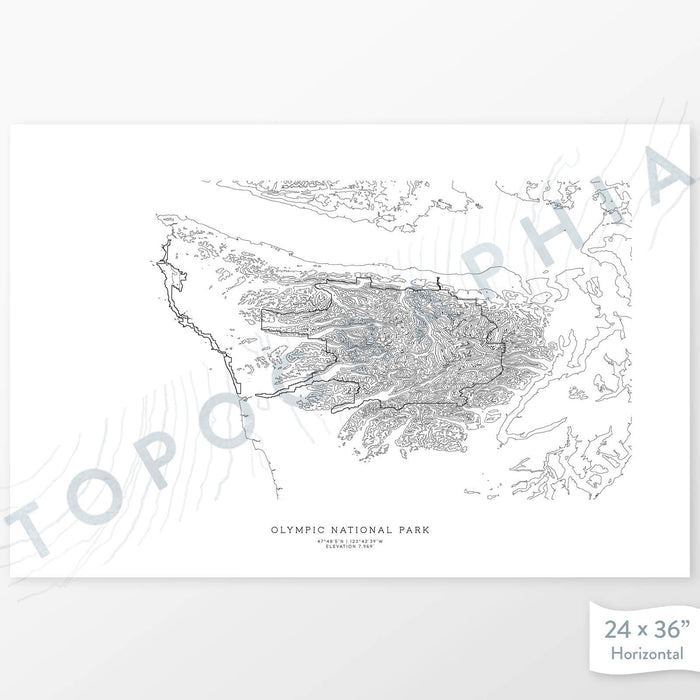 Horizontal Olympic National Park poster with topography.
