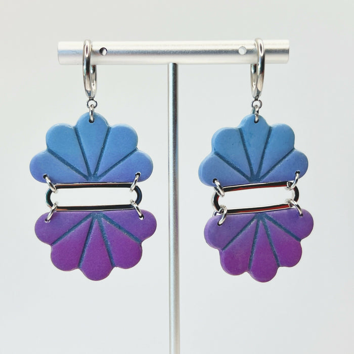 Floral Fan Dangle Earrings – Handmade Polymer Clay