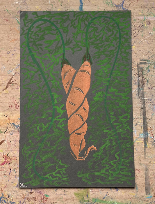 "cuddling carrots" - original mixed media pieces