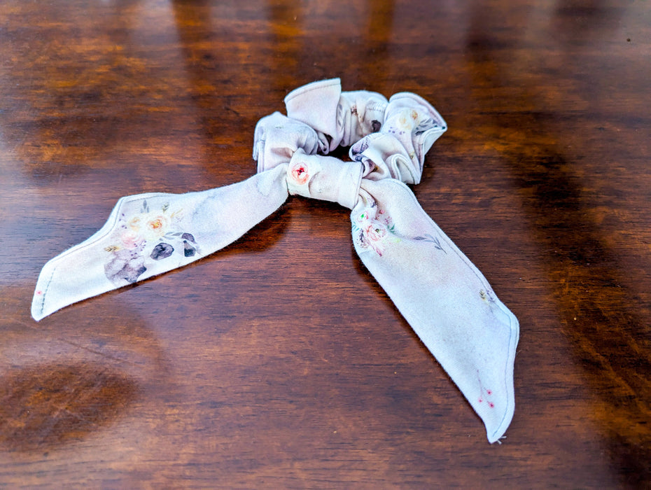 Flower skulls scrunchie, reused fabric, hair accessory, hair bow