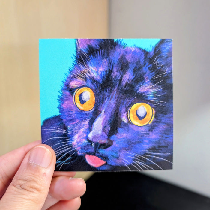 Close Encounters Collection - "Cat-atonic" Non-Holographic Matte Sticker - Close Up of a Silly Black Cat